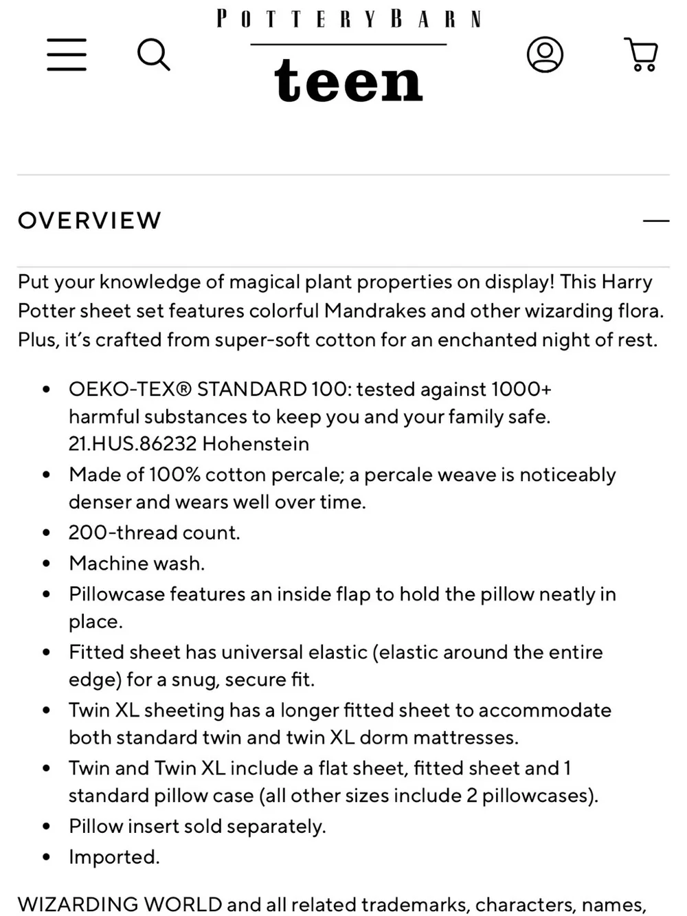 Harry Potter Herbology 2 sets of twin Sheet Sets - pottery barn kids/teen